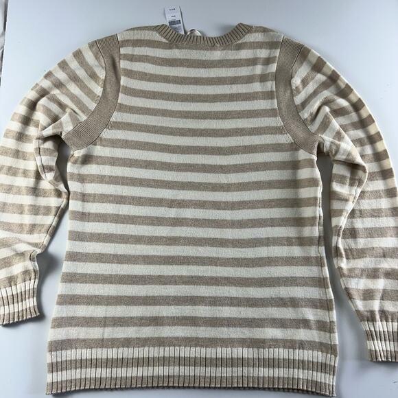 Lane Bryant Sweater White Tan Striped Button Stretch 14/16 Classic Preppy - Picture 14 of 16
